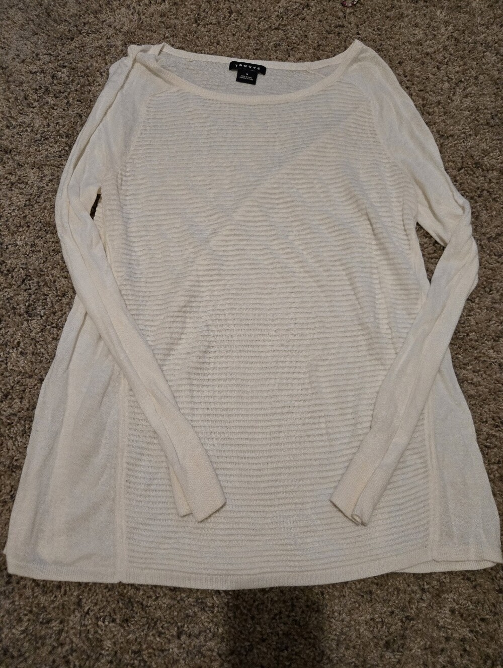 Trouve Cream Lightweight Ribbed Scoop Neck Sweater